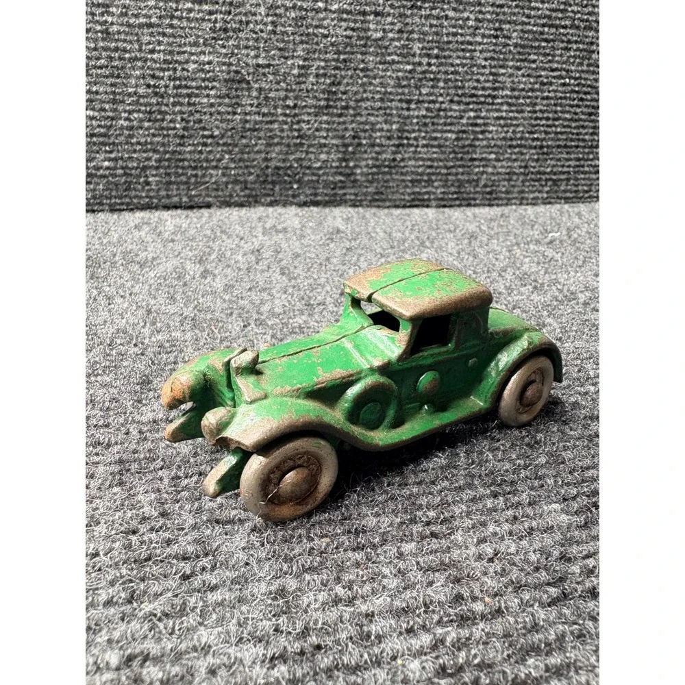Vintage Hubley Cast Iron Toy Car Lot Red Sedan Green Coupe Antique 1930s USA